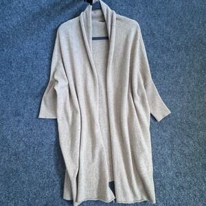 Pure Amici 100% Cashmere Open Front Cardigan Oatmeal Beige Shawl Collar S/M